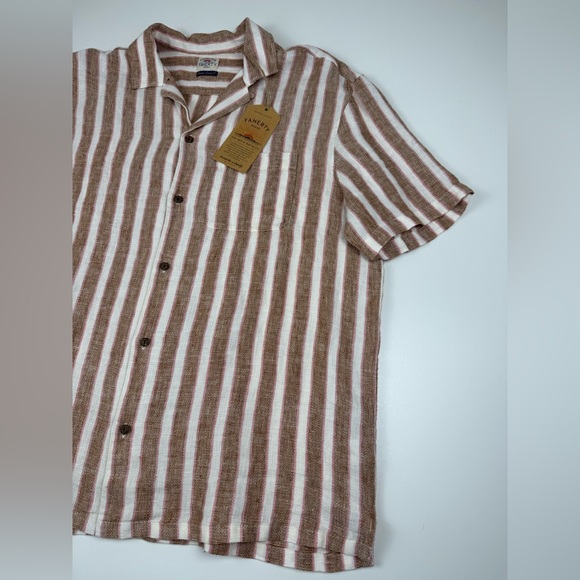 NWT Faherty Men's Palma Linen Camp Shirt Brown Stripes Size L Surfer Resort - Picture 3 of 10